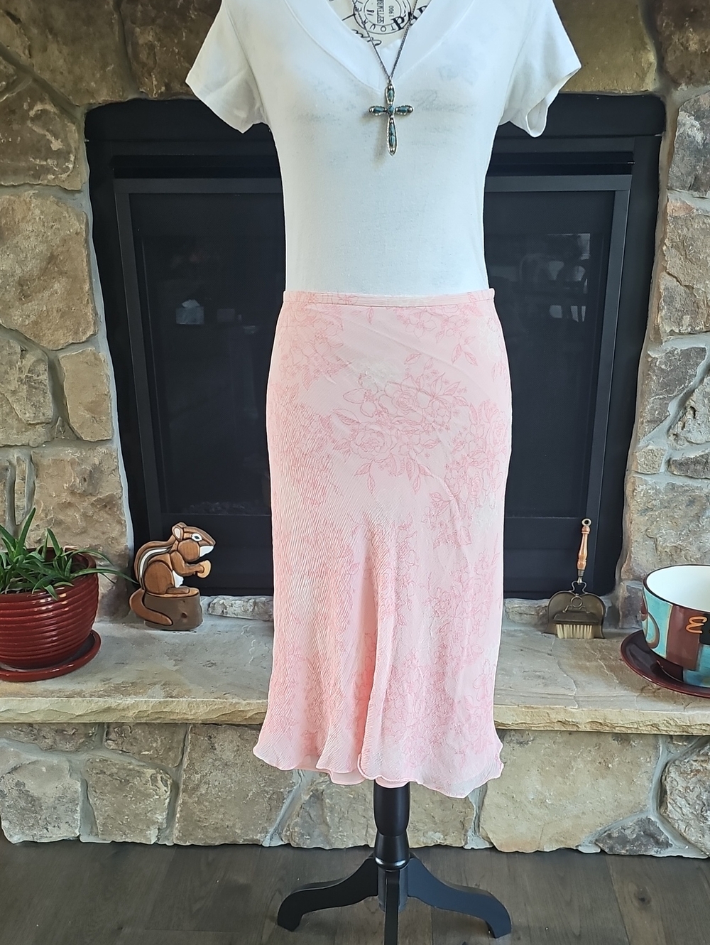 Merona Blush Pink Floral Lace Midi Skirt M Y2K